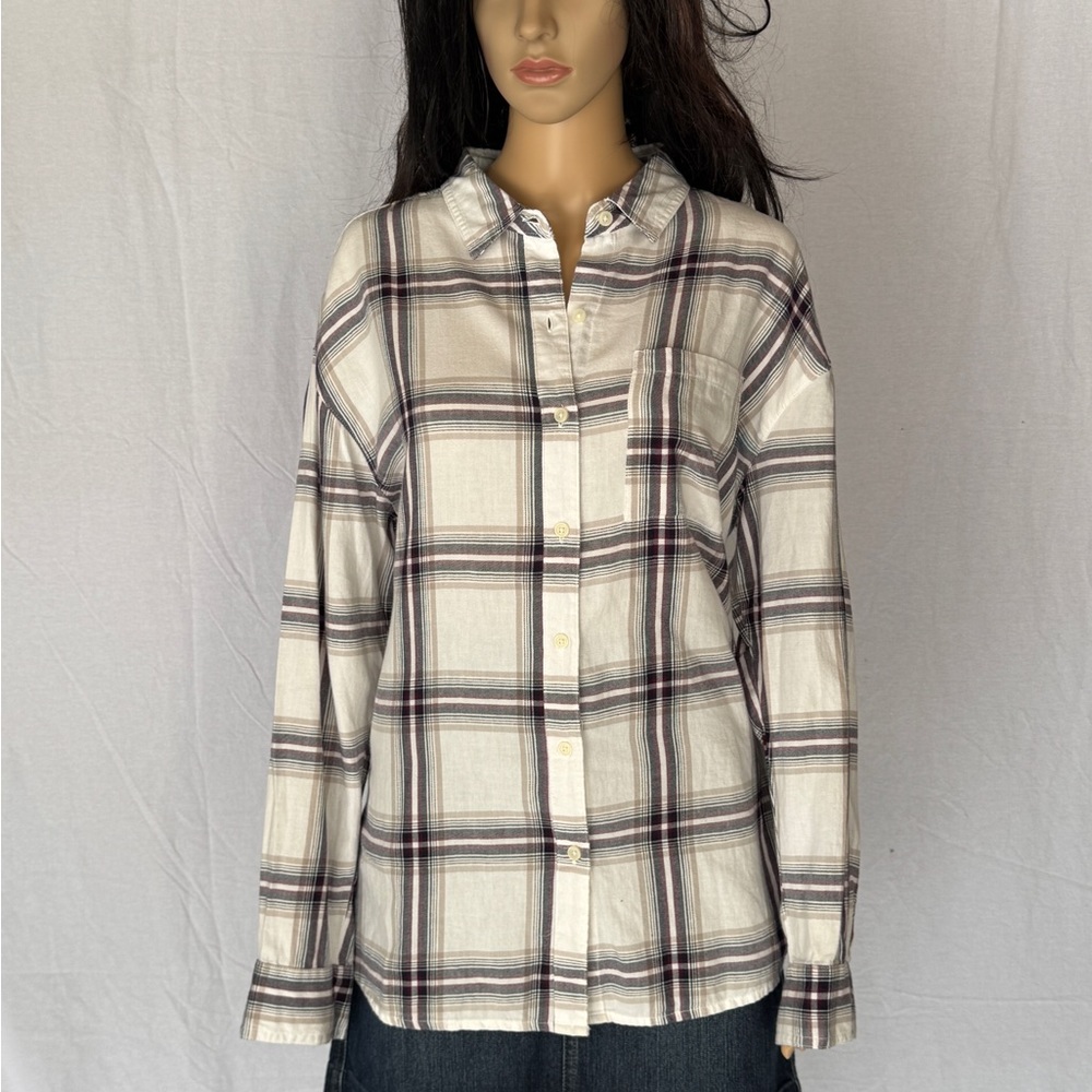 Old Navy White "Boyfriend" Flannel